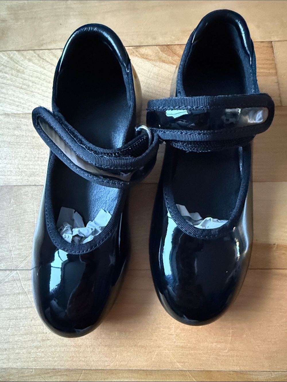 Kids Black Patent Mary Jane Dance Shoes with Hook-and-Loop Strap